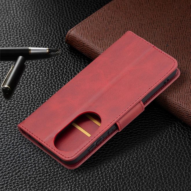 Huawei P50 Handy Hülle - Klassisches Leder Bookcover - rot
