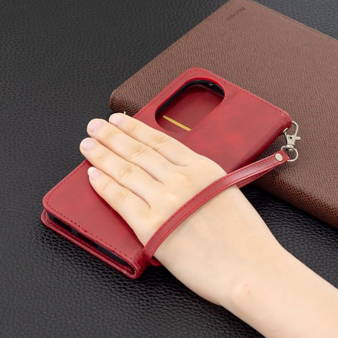 Huawei P50 Handy Hülle - Klassisches Leder Bookcover - rot