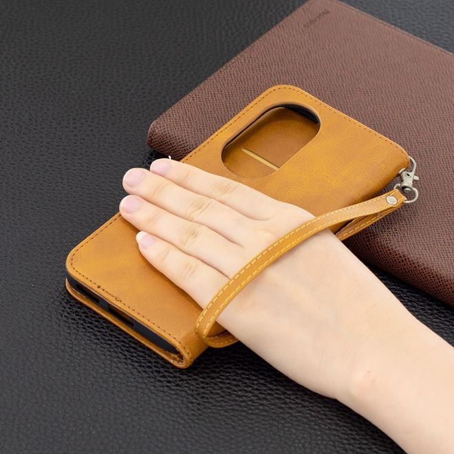 Huawei P50 Handy Hülle - Klassisches Leder Bookcover - braun