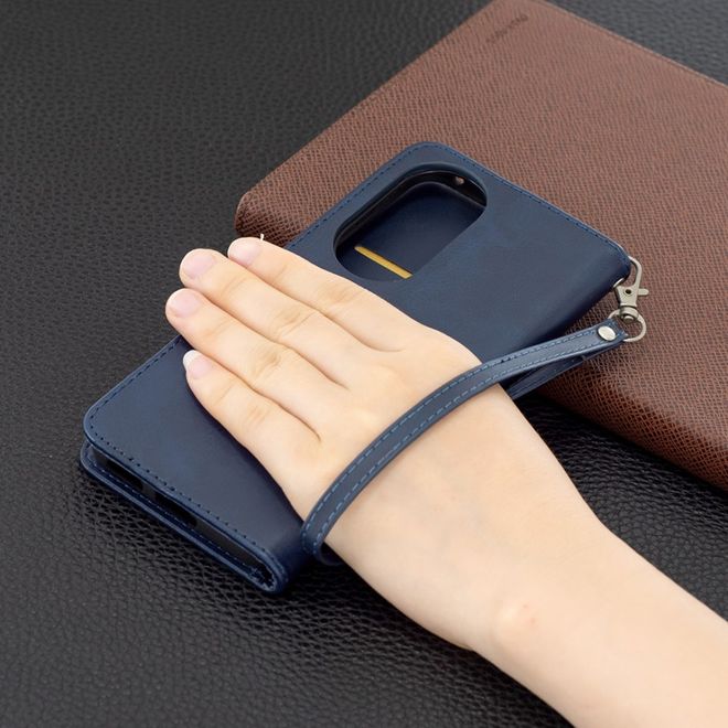 Huawei P50 Handy Hülle - Klassisches Leder Bookcover - blau