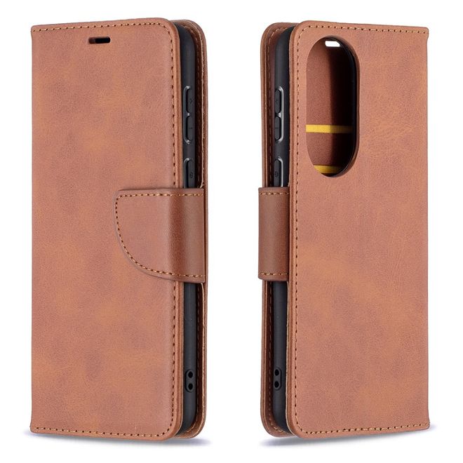 Huawei P50 Handy Hülle - Klassisches Leder Bookcover - kaffeefarben
