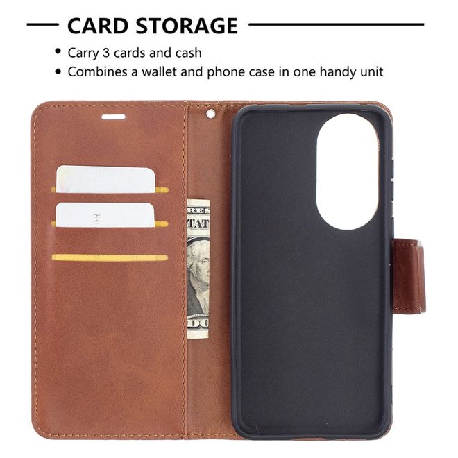 Huawei P50 Handy Hülle - Klassisches Leder Bookcover - kaffeefarben