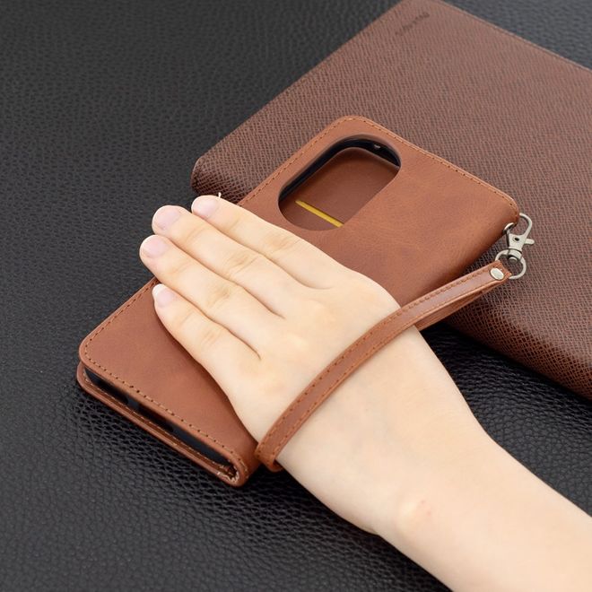 Huawei P50 Handy Hülle - Klassisches Leder Bookcover - kaffeefarben