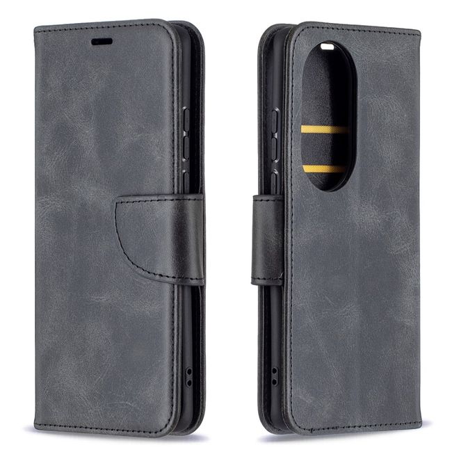 Huawei P50 Pro Handy Hülle - Klassisches Leder Bookcover - schwarz