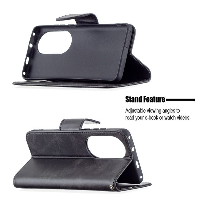 Huawei P50 Pro Handy Hülle - Klassisches Leder Bookcover - schwarz