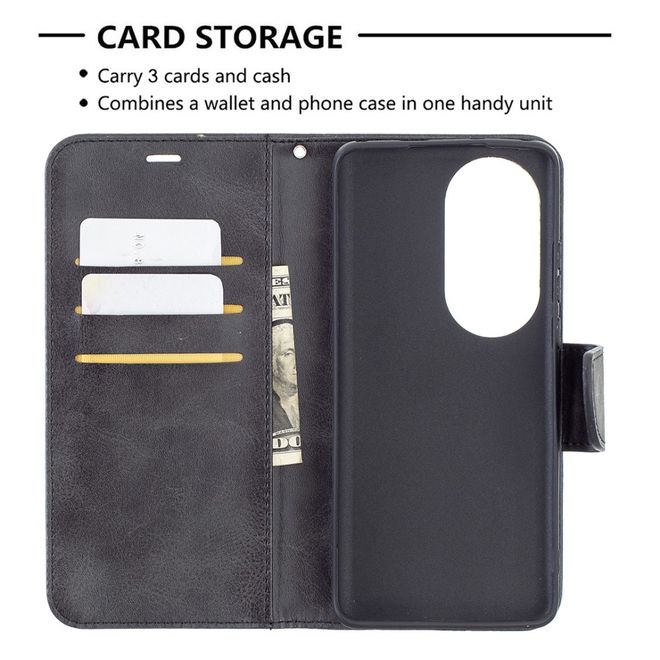 Huawei P50 Pro Handy Hülle - Klassisches Leder Bookcover - schwarz
