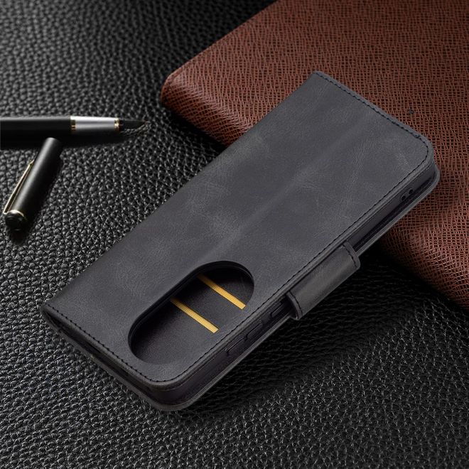 Huawei P50 Pro Handy Hülle - Klassisches Leder Bookcover - schwarz
