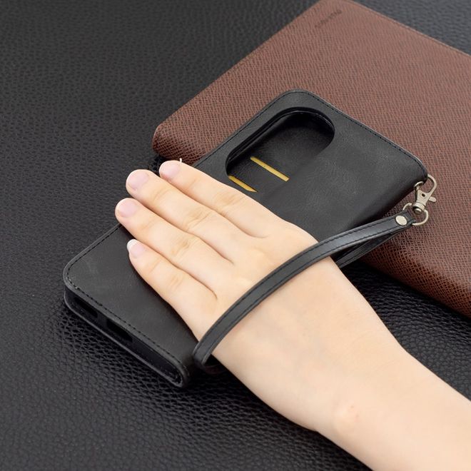 Huawei P50 Pro Handy Hülle - Klassisches Leder Bookcover - schwarz