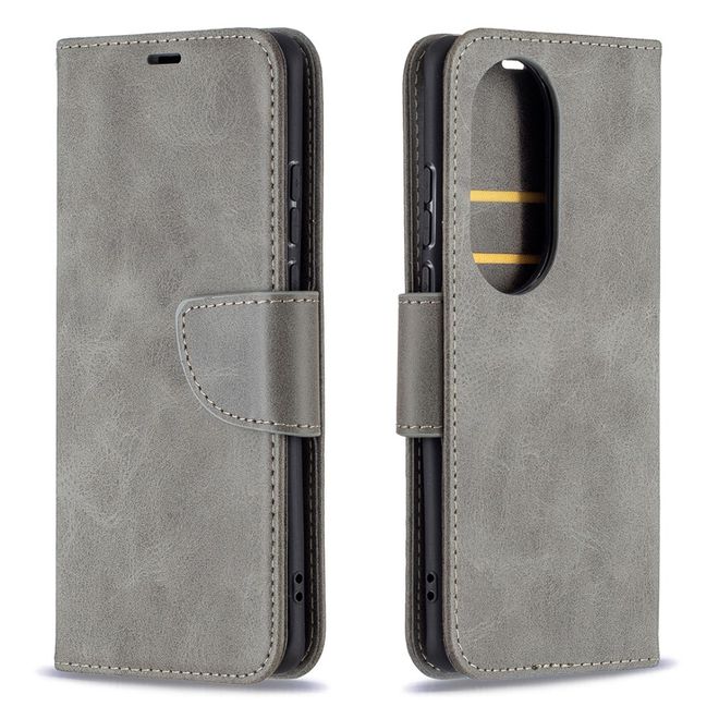 Huawei P50 Pro Handy Hülle - Klassisches Leder Bookcover - grau