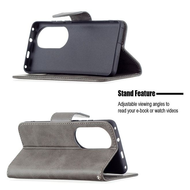 Huawei P50 Pro Handy Hülle - Klassisches Leder Bookcover - grau