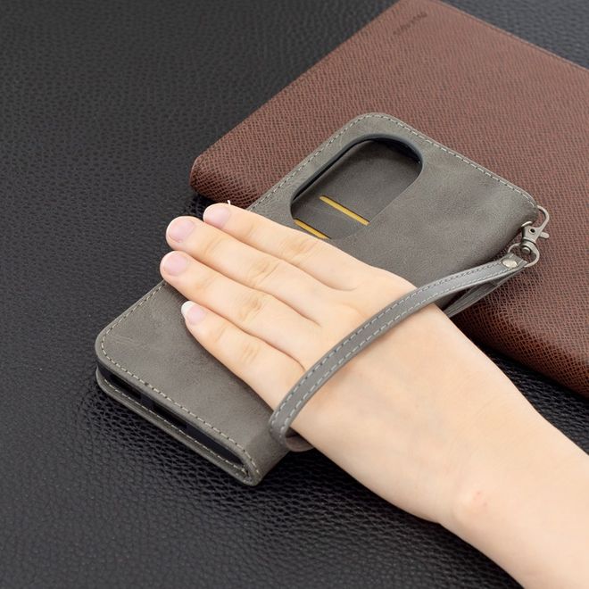 Huawei P50 Pro Handy Hülle - Klassisches Leder Bookcover - grau