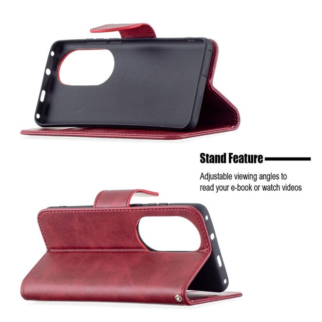 Huawei P50 Pro Handy Hülle - Klassisches Leder Bookcover - rot