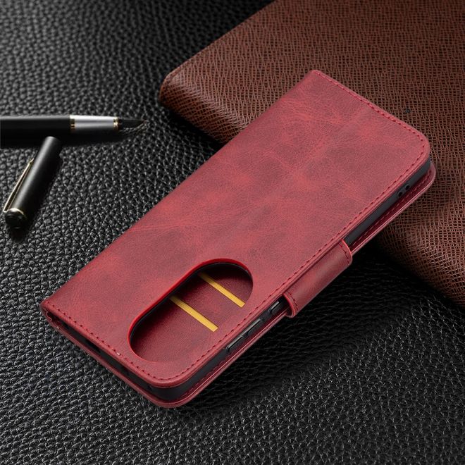 Huawei P50 Pro Handy Hülle - Klassisches Leder Bookcover - rot