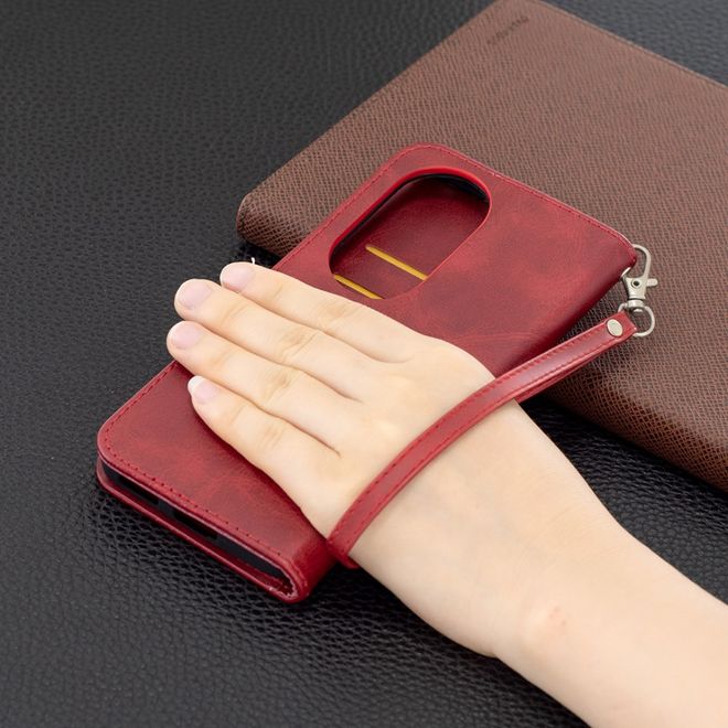 Huawei P50 Pro Handy Hülle - Klassisches Leder Bookcover - rot