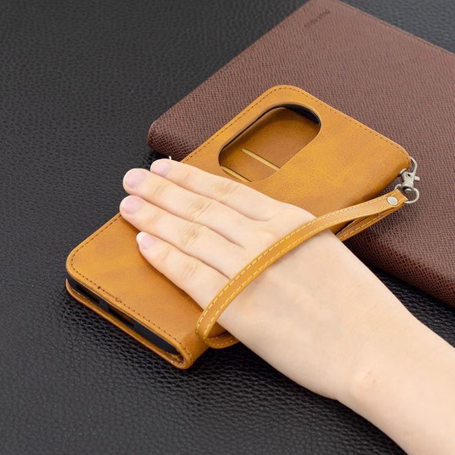 Huawei P50 Pro Handy Hülle - Klassisches Leder Bookcover - braun