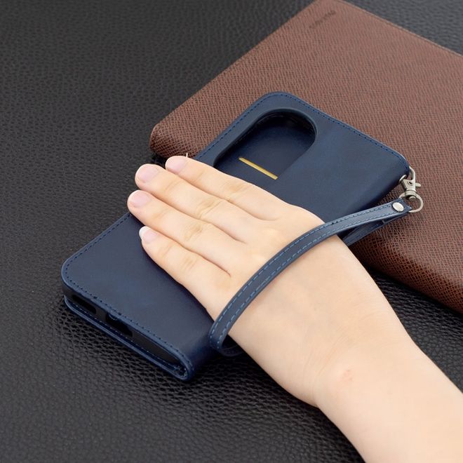 Huawei P50 Pro Handy Hülle - Klassisches Leder Bookcover - blau