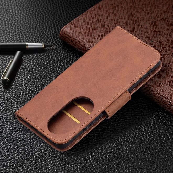 Huawei P50 Pro Handy Hülle - Klassisches Leder Bookcover - kaffeefarben