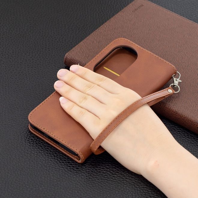 Huawei P50 Pro Handy Hülle - Klassisches Leder Bookcover - kaffeefarben