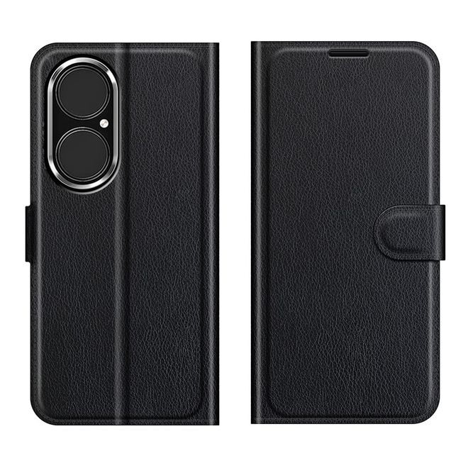 Huawei P50 Handy Hülle - Litchi Leder Bookcover Series - schwarz