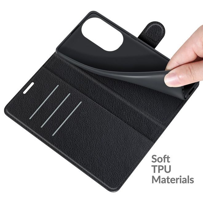 Huawei P50 Handy Hülle - Litchi Leder Bookcover Series - schwarz