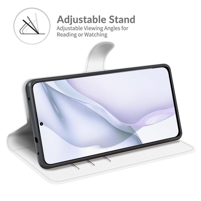 Huawei P50 Handy Hülle - Litchi Leder Bookcover Series - weiss