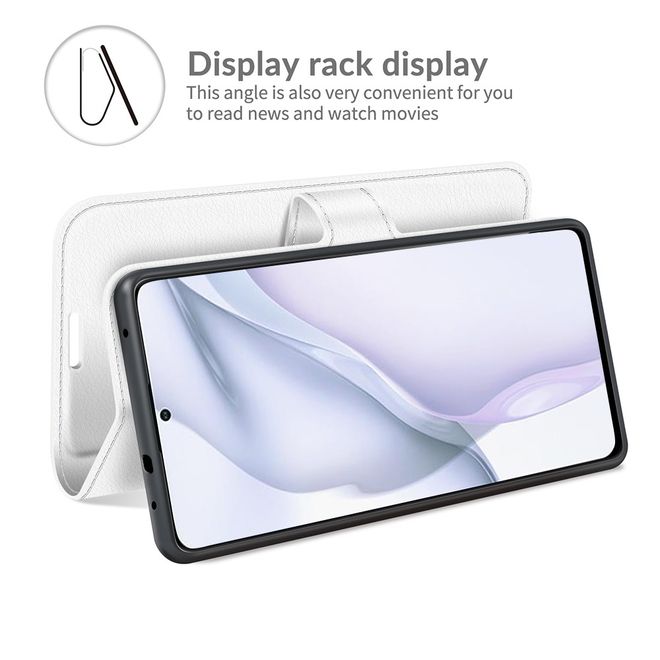 Huawei P50 Handy Hülle - Litchi Leder Bookcover Series - weiss