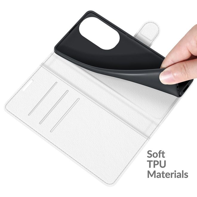 Huawei P50 Handy Hülle - Litchi Leder Bookcover Series - weiss