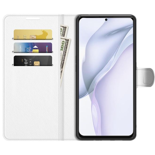 Huawei P50 Handy Hülle - Litchi Leder Bookcover Series - weiss