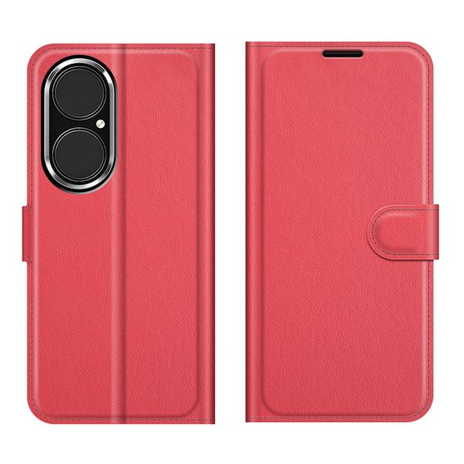 Huawei P50 Handy Hülle - Litchi Leder Bookcover Series - rot