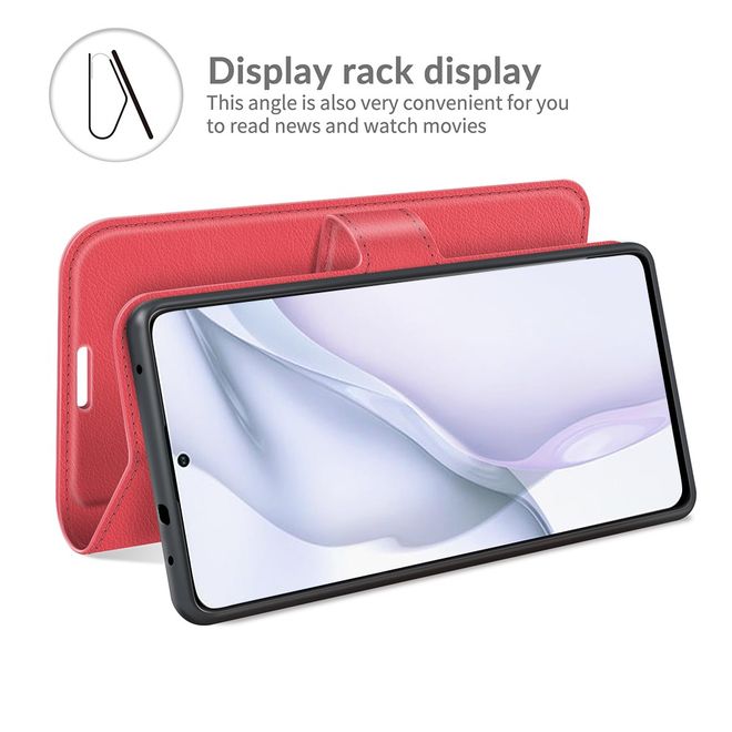Huawei P50 Handy Hülle - Litchi Leder Bookcover Series - rot