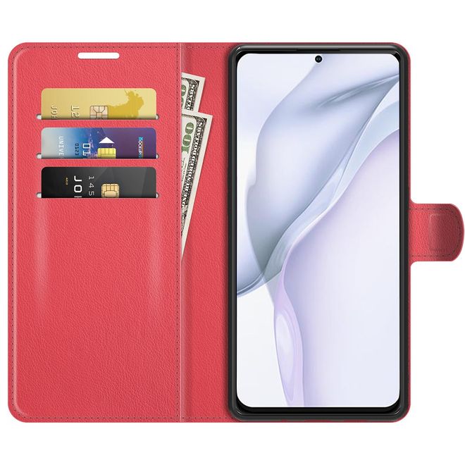Huawei P50 Handy Hülle - Litchi Leder Bookcover Series - rot