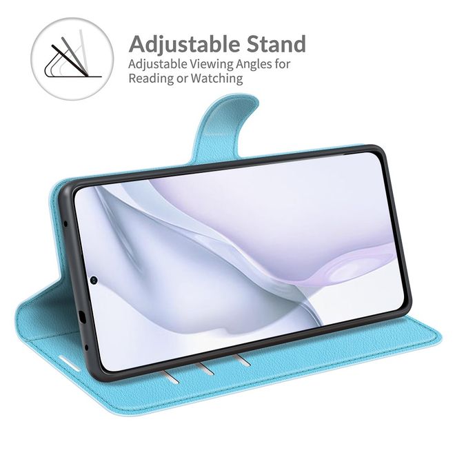Huawei P50 Handy Hülle - Litchi Leder Bookcover Series - blau