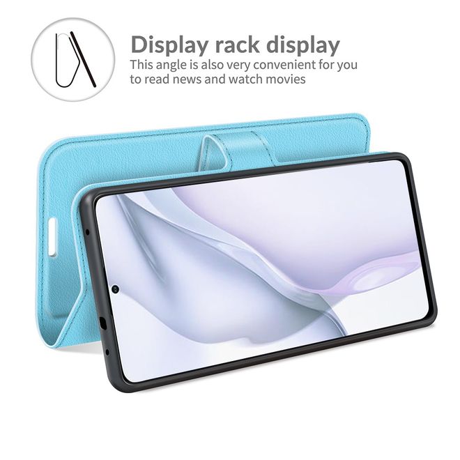 Huawei P50 Handy Hülle - Litchi Leder Bookcover Series - blau