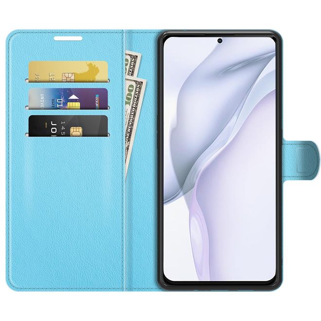 Huawei P50 Handy Hülle - Litchi Leder Bookcover Series - blau