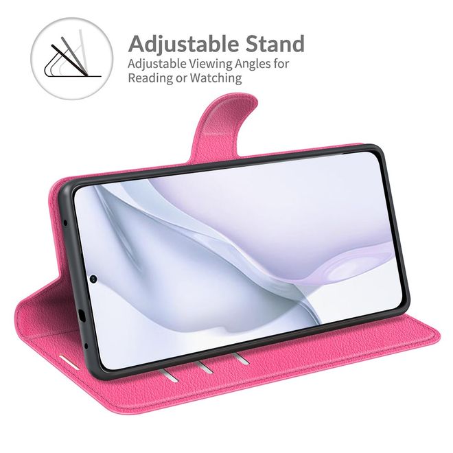 Huawei P50 Handy Hülle - Litchi Leder Bookcover Series - rosa