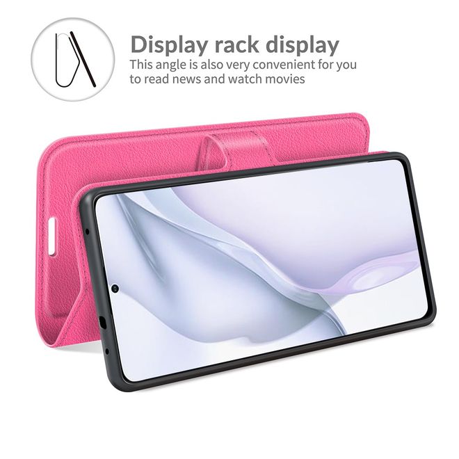 Huawei P50 Handy Hülle - Litchi Leder Bookcover Series - rosa