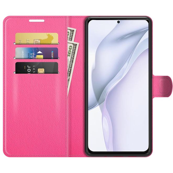 Huawei P50 Handy Hülle - Litchi Leder Bookcover Series - rosa