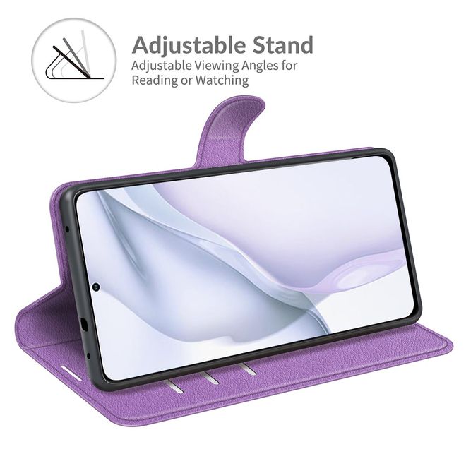 Huawei P50 Handy Hülle - Litchi Leder Bookcover Series - purpur