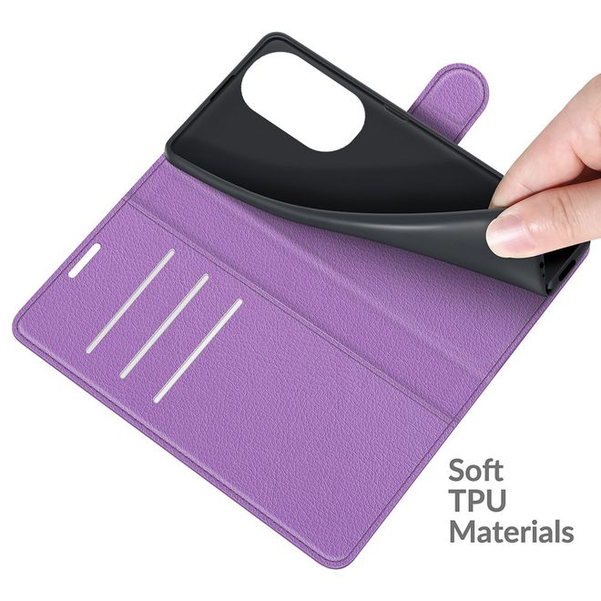 Huawei P50 Handy Hülle - Litchi Leder Bookcover Series - purpur