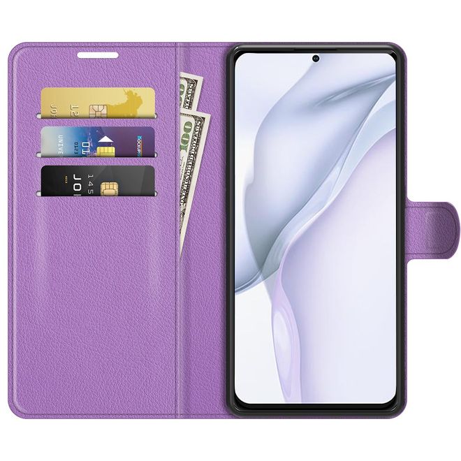 Huawei P50 Handy Hülle - Litchi Leder Bookcover Series - purpur