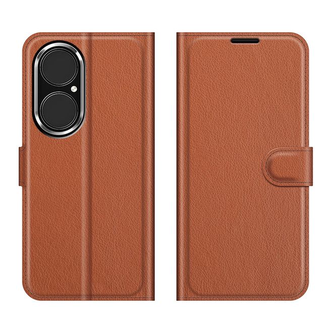 Huawei P50 Handy Hülle - Litchi Leder Bookcover Series - braun
