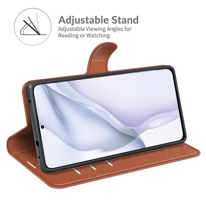 Huawei P50 Handy Hülle - Litchi Leder Bookcover Series - braun