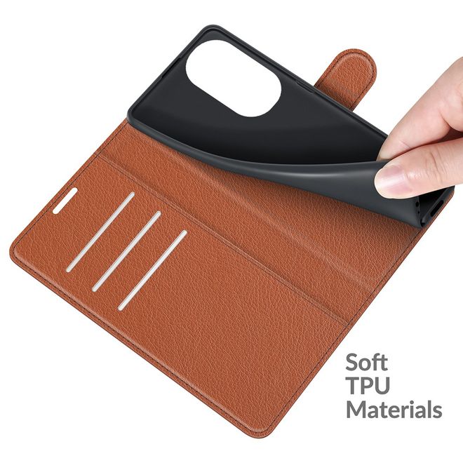 Huawei P50 Handy Hülle - Litchi Leder Bookcover Series - braun