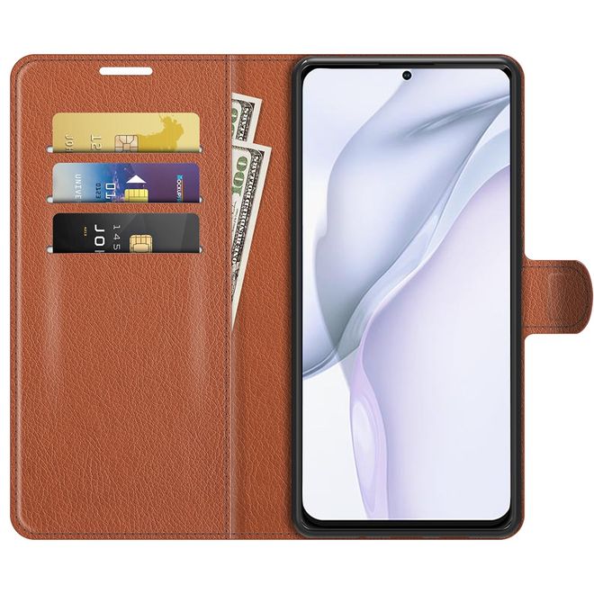 Huawei P50 Handy Hülle - Litchi Leder Bookcover Series - braun