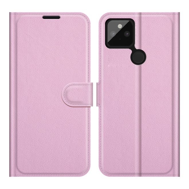 Google Pixel 5a Handy Hülle - Litchi Leder Bookcover Series - pink