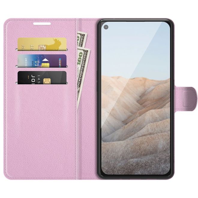 Google Pixel 5a Handy Hülle - Litchi Leder Bookcover Series - pink