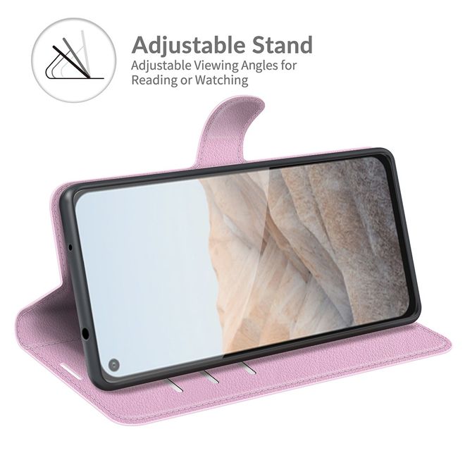 Google Pixel 5a Handy Hülle - Litchi Leder Bookcover Series - pink
