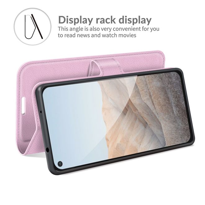 Google Pixel 5a Handy Hülle - Litchi Leder Bookcover Series - pink