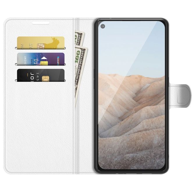 Google Pixel 5a Handy Hülle - Litchi Leder Bookcover Series - weiss