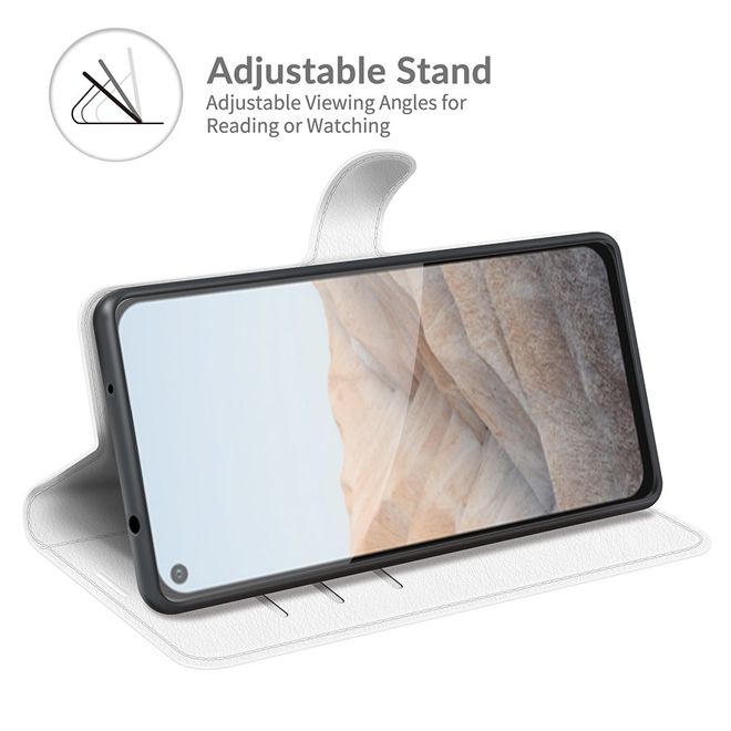 Google Pixel 5a Handy Hülle - Litchi Leder Bookcover Series - weiss